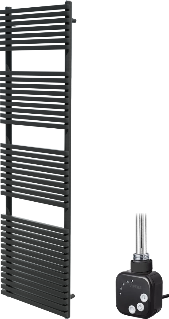 Vipera Vesuvio enkele handdoekradiator 50 x 180 cm elektrische verwarming mat zwart zij- en middenaansluiting 982W, weerstand inbegrepen