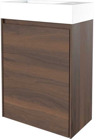 Storke Edge zwevend toiletmeubel 40 x 22 cm notelaar met Vida wastafel in glanzend composiet marmer