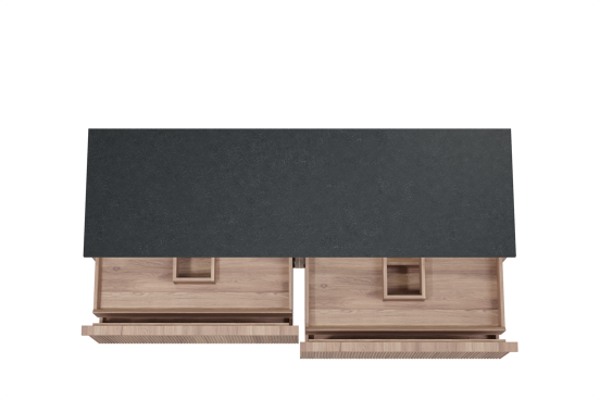 Balmani Forma hängendes Möbelstück Set: 180 x 55 cm, Teak, mit Stretto Einzel- oder Doppel Waschtischplatte, Granit, Schwarzes Granit, Vertikale symmetrische gerade Rippe
