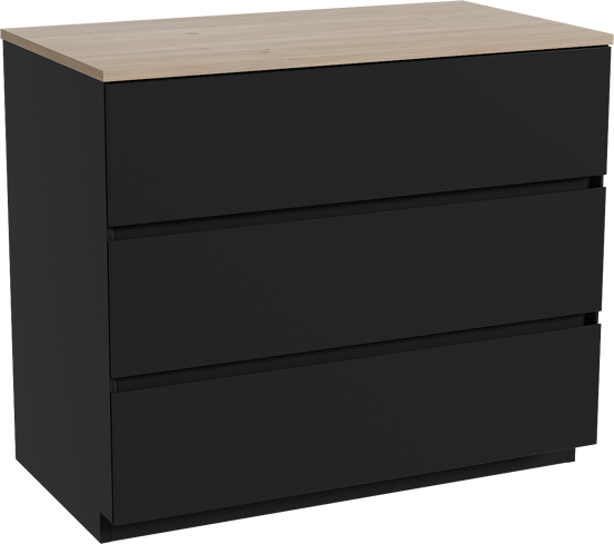 Storke Edge staand badkamermeubel 95 x 52 cm mat zwart met Panton enkel tablet in melamine ruwe eik