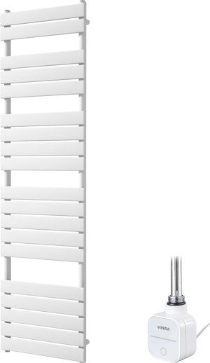 Vipera Vulcan enkele handdoekradiator 50 x 180 cm elektrische verwarming mat wit zijaansluiting 800W, weerstand inbegrepen