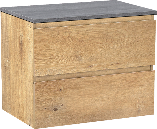 Linie Lado hängendes Möbelstück Set: 70 x 46 cm, Naturbelassene Eiche, mit Lado Einzel Waschtischplatte, Melamin Beton dunkelgrau