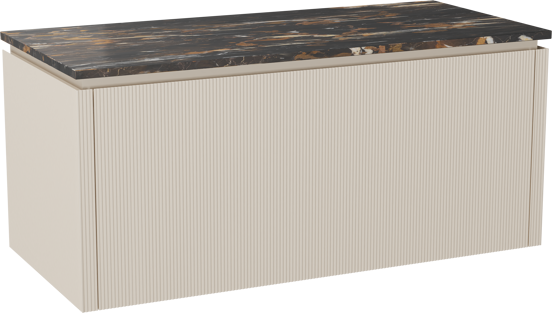 Balmani Eclips meuble salle de bains suspendu 120 x 55 cm Sandbeige avec Stretto tablette simple en Portoro Gold marbre, Nervure droite symétrique verticale