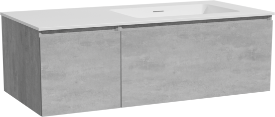 Storke Edge meuble salle de bains suspendu 110 x 52 cm béton gris foncé avec Mata plan vasque asymétrique à droite en solid surface blanc mat