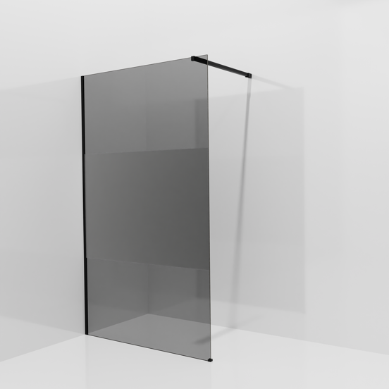 Balmani Modular douche à l'italienne: 120 x 200 cm, Verre fumé avec bande matte, avec coating, Profil Noir mat