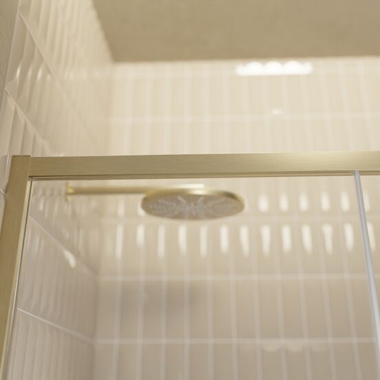 Balmani Senses Design porte coulissante à gauche 120 cm x 210 cm verre transparent avec bande matte, Profil Brushed Champagne Gold