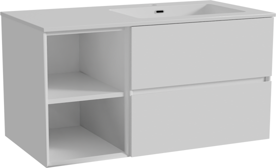 Storke Edge zwevend badmeubel 100 x 52 cm hoogglans wit met Diva asymmetrisch rechtse wastafel in composietmarmer hoogglans wit