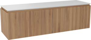 Balmani Eclips meuble salle de bains suspendu 180 x 55 cm Teck avec Eclips tablette simple ou double en Solid Surface blanc mat