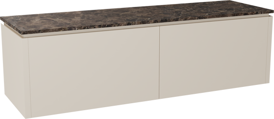 Balmani Eclips hängendes Möbelstück Set: 180 x 55 cm, Sandbeige, mit Stretto Einzel- oder Doppel Waschtischplatte Marmor Dark Emperador