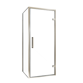Balmani Senses Design douchehoek met rechtse draaideur en vaste zijwand, 90 x 70 cm, Helder glas, Brushed CoolMetal profielen