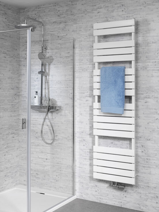 Vipera Vulcan enkele handdoekradiator 60 x 180 cm elektrische verwarming hoogglans wit zij- en middenaansluiting 1.320W, weerstand inbegrepen