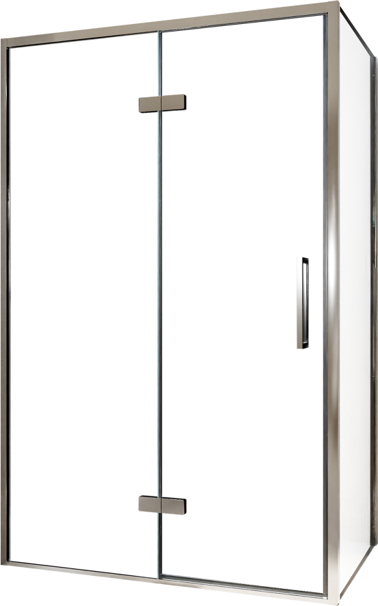 Balmani Senses Design douchehoek met linkse draaideur en vaste zijwand, 120 x 100 cm, Helder glas, Chroom profielen, met coating