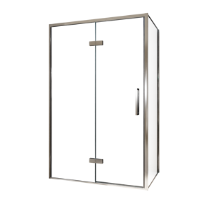 Balmani Senses Design douchehoek met linkse draaideur en vaste zijwand, 120 x 100 cm, Helder glas, Chroom profielen