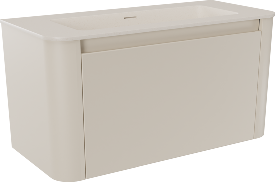Storke Soft hängendes Möbelstück Set: 100 x 46 cm, Sand Matt, mit Mata Soft Einzelwaschtisch Solid Surface Beige Granit