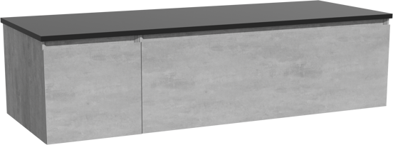 Storke Edge meuble salle de bains suspendu 140 x 52 cm béton gris foncé avec Panton tablette simple ou double en mdf enduit de poudre noir mat