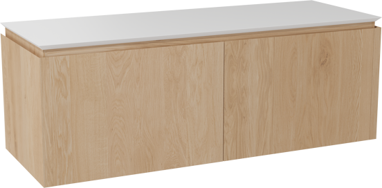 Balmani Eclips hängendes Möbelstück Set: 150 x 55 cm, Eiche Natur, mit Eclips Einzel- oder Doppel Waschtischplatte Solid Surface Weiβ matt