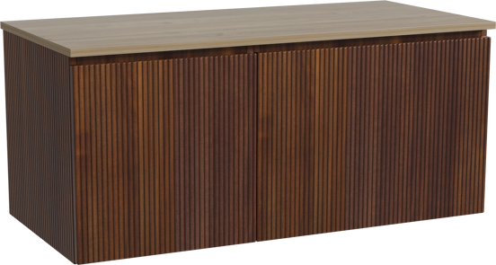 Storke Ribs zwevend badmeubel 110 x 52 cm notenhout met Panton enkel wastafelblad in melamine ruw eiken, Verticale symmetrische rechte ribbel