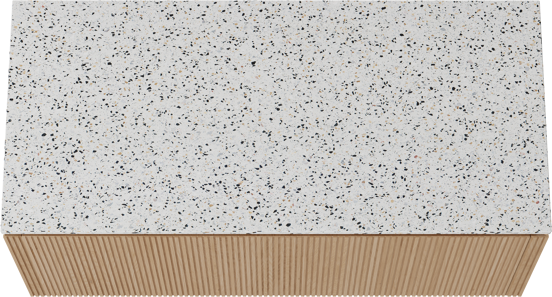 Balmani Eclips hängendes Möbelstück Set: 120 x 55 cm, Eiche Natur, mit Stretto Einzel- oder Doppel Waschtischplatte Bianco Nero Terrazzo, Vertikale symmetrische gerade Rippe