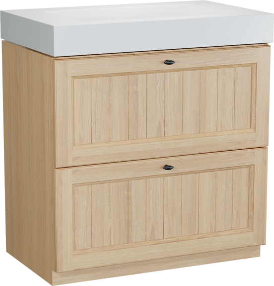 Balmani Lemon meuble salle de bains à poser 90 x 55 cm, placage chêne naturel avec Modus plan simple en blanc mat
