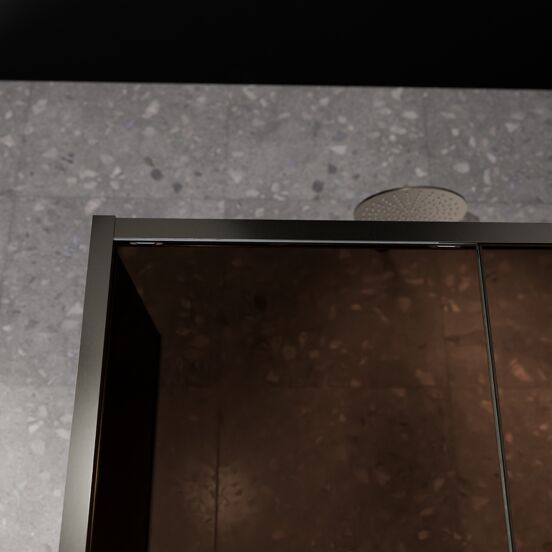 Balmani Senses Design douchecabine met rechtse schuifdeur en vaste zijwand, 160 x 90 cm, Brons, Brushed GunMetal profielen, met coating