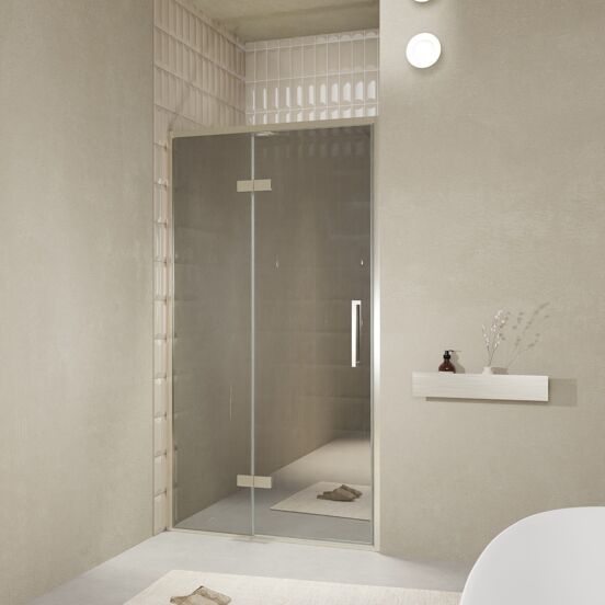 Balmani Senses Design douche draaideur links 120 cm x 210 cm Reflex spiegelglas, Brushed CoolMetal profielen, met coating