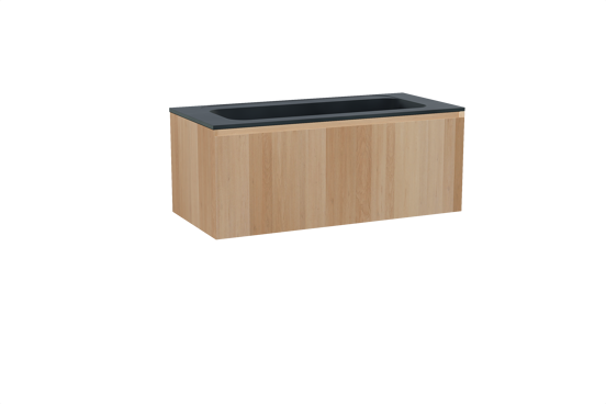 Balmani Idra zwevend badkamermeubel 120 x 55 cm natuur eik met Tablo Strada enkele wastafel voor 2 kraangaten in composietmarmer mat zwart