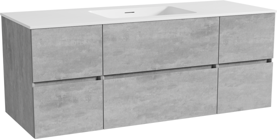 Storke Edge zwevend badmeubel 135 x 52 cm beton donkergrijs met Mata enkele wastafel in solid surface mat wit