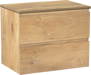 Linie Lado zwevend badkamermeubel 70 x 46 cm natuur eik met Lado enkel tablet in melamine natuur eik