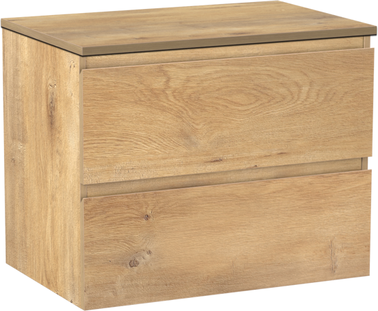 Linie Lado meuble salle de bains suspendu 70 x 46 cm chêne naturel avec Lado tablette simple en mélaminé chêne naturel