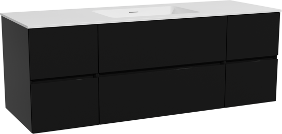 Storke Edge meuble salle de bains suspendu 145 x 52 cm noir mat avec Mata plan simple en solid surface blanc mat