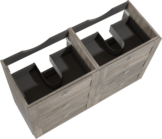 Linie Classo meuble sous-vasque a poser 120 x 46 cm chêne gris 6 tiroirs 2 découpés de siphon