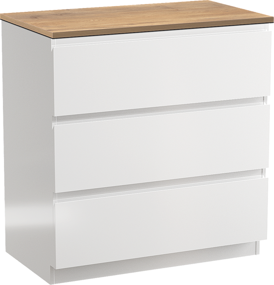 Linie Lado freistehendes Möbelstück Set: 80 x 46 cm, Weiß glänzend, mit Lado Einzel Waschtischplatte, Melamin Naturbelassene Eiche