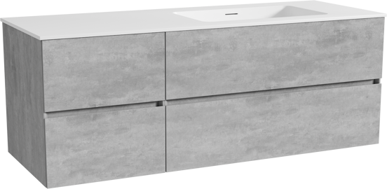 Storke Edge meuble salle de bains suspendu 140 x 52 cm béton gris foncé avec Mata plan vasque asymétrique à droite en solid surface blanc mat