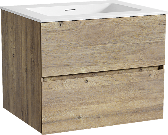 Storke Edge meuble salle de bains suspendu 65 x 52 cm chêne brut avec Mata plan simple en solid surface blanc mat