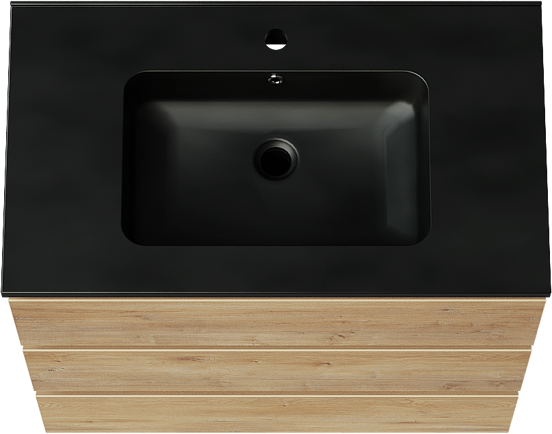 Linie Lado meuble salle de bains à poser 80 x 46 cm chêne naturel avec Vano plan simple en marbre composite noir mat