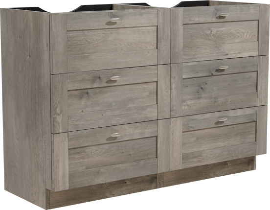 Linie Classo meuble sous-vasque a poser 120 x 46 cm chêne gris 6 tiroirs 2 découpés de siphon