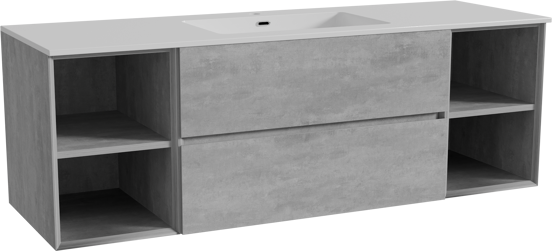 Storke Edge zwevend badmeubel 155 x 52 cm beton donkergrijs met Diva enkele wastafel in composietmarmer hoogglans wit