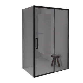 Balmani Senses Design douche en coin avec porte coulissante à droite et paroi latérale fixe, 140 x 80 cm, Miroir Reflex, Profil Noir mat