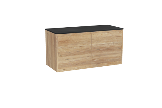 Storke Seda hängendes Möbelstück Set: 120 x 52 cm, Rohe Eiche, mit Panton Einzel- oder Doppel Waschtischplatte, Pulverbeschichtetes MDF Schwarz matt