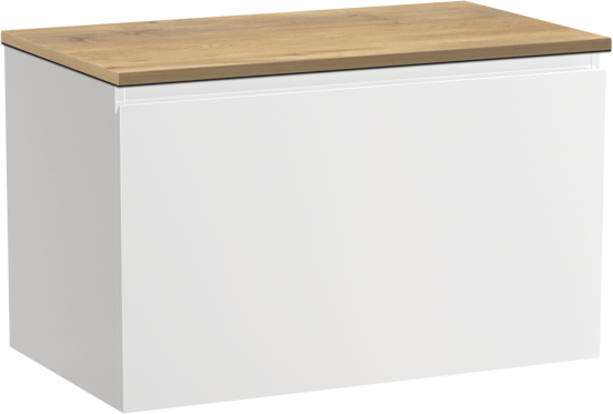 Linie Lado meuble salle de bains suspendu 80 x 46 cm blanc brillant avec Lado tablette simple en mélaminé chêne naturel
