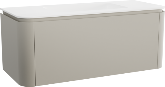 Balmani Moon meuble salle de bains suspendu 130 x 55 cm soie grise avec Moon plan simple en solid surface blanc mat