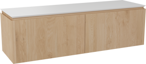 Balmani Eclips meuble salle de bains suspendu 180 x 55 cm Chêne naturelle avec Eclips tablette simple ou double en Solid Surface blanc mat