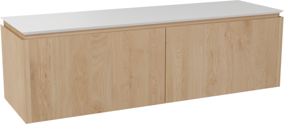 Balmani Eclips zwevend badmeubel 180 x 55 cm Natuur eiken met Eclips enkel of dubbel wastafelblad in Solid Surface mat wit