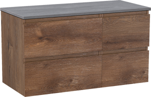 Linie Lado zwevend badkamermeubel 100 x 46 cm bruine eik met Lado enkel of dubbel tablet in melamine beton donkergrijs