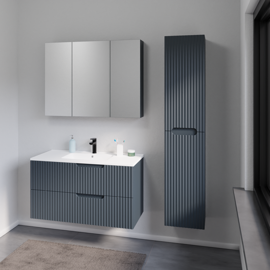 Linie Ribbo meuble sous-vasque suspendu 60 x 46 cm bleu anthracite 2 tiroirs