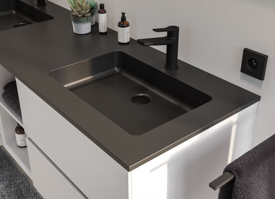 Storke Scuro dubbele wastafel mat kwarts 165 x 52 cm