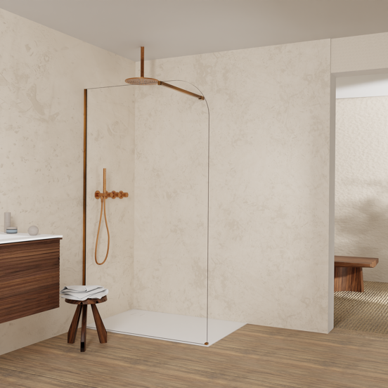 Balmani Modular douche à l'italienne: 120 x 200 cm, Verre transparent arrondi, Profil Brushed Rosegold