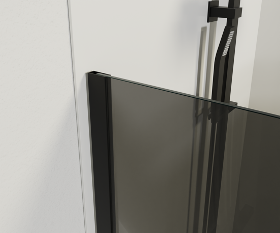 Balmani Modular douche de plain-pied avec porte droite 136 x 84 cm verre fumé avec bande matte et profil noir mat