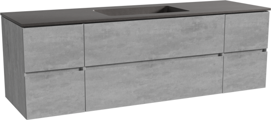 Storke Edge zwevend badmeubel 165 x 52 cm beton donkergrijs met Scuro enkele wastafel in kwarts mat zwart