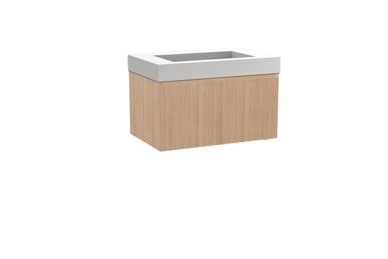 Balmani Fila meuble salle de bains suspendu 90 x 55 cm chêne naturel avec Modus plan simple en solid surface blanc mat, Nervure droite symétrique verticale